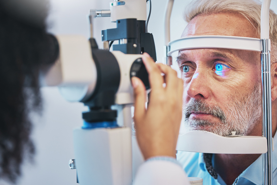 Glaucoma test on older man